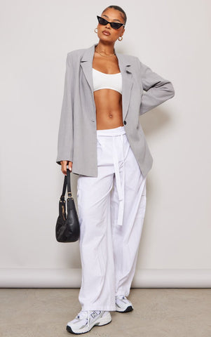 LINEN LOOK OVERSIZED DRAPEY BUTTON DETAIL BLAZER