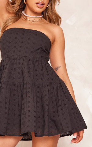 BRODERIE TIERED BANDEAU SHIFT DRESS