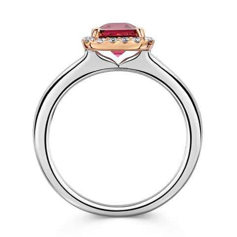 18ct White & Rose Gold Emerald-Cut Rhodolite & Brilliant-Cut Diamond Cluster Ring 1.92ct