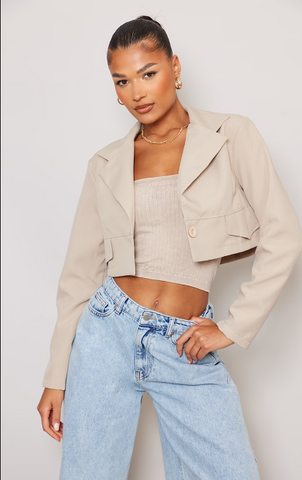 STONE BASIC FLAP POCKET CROPPED BLAZER