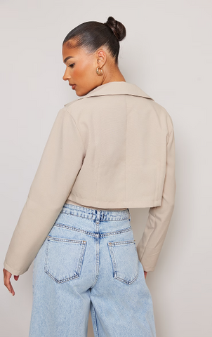 STONE BASIC FLAP POCKET CROPPED BLAZER