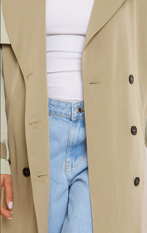 KHAKI BELTED TWO TONE TRENCH COAT