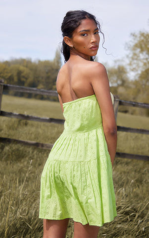 BRODERIE TIERED BANDEAU SHIFT DRESS