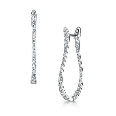 18ct White Gold Brilliant-Cut Diamond Long Hoop Earrings 0.96ct