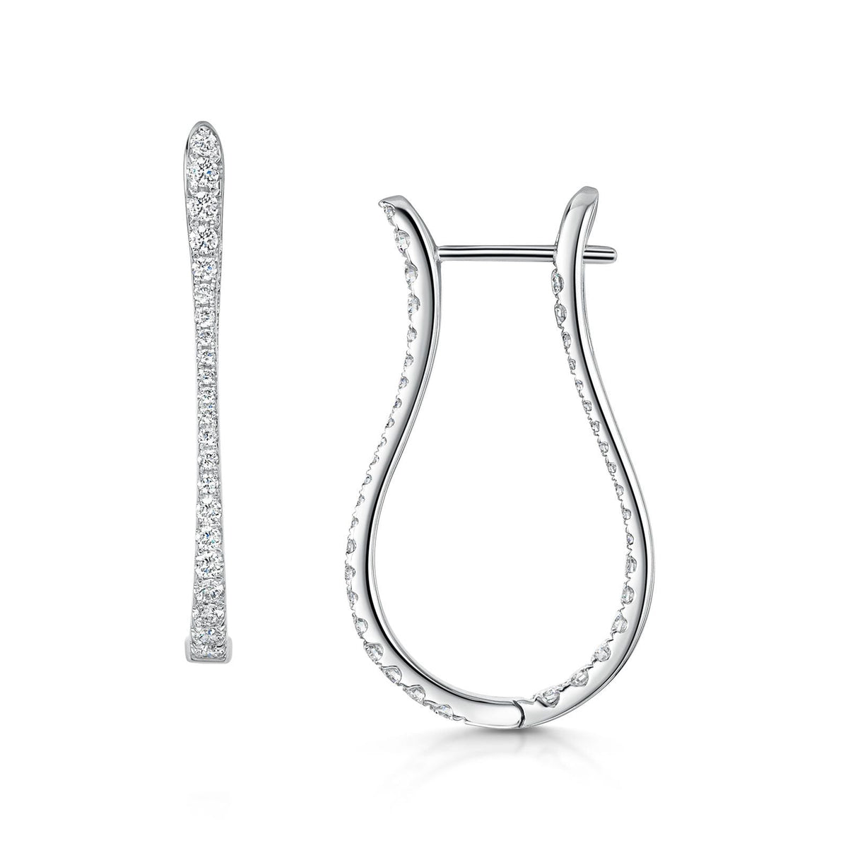 18ct White Gold Brilliant-Cut Diamond Long Hoop Earrings 0.96ct
