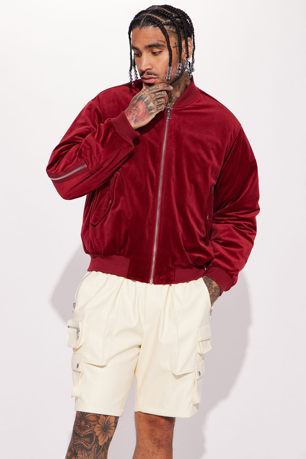 Makes Me Happy Velvet Luxe Bomber Jacket - Burgundy