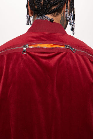 Makes Me Happy Velvet Luxe Bomber Jacket - Burgundy