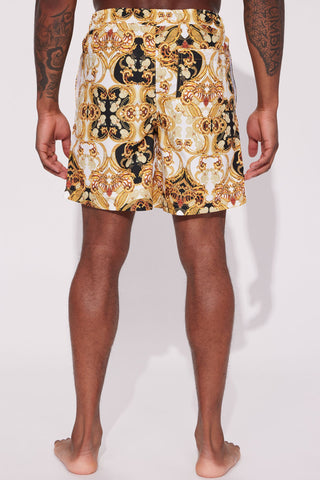 Luxe Baroque Swim Trunk - Black/Gold