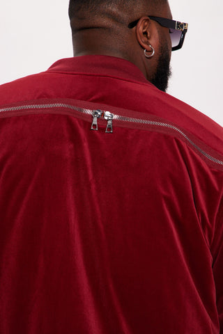 Makes Me Happy Velvet Luxe Bomber Jacket - Burgundy