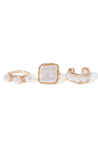 Lustrous Affection 3 Piece Ring Set - Gold