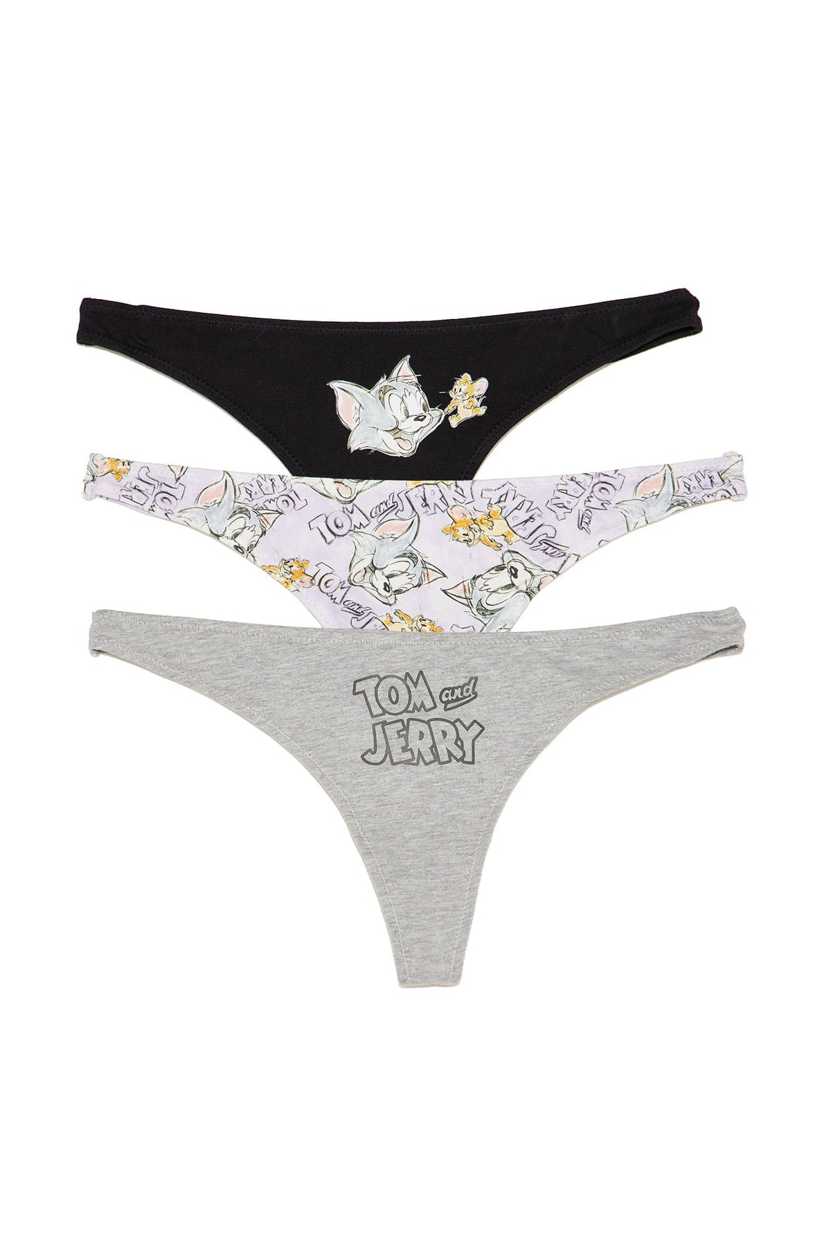 Tom And Jerry Chase Thong 3 Pack Panties - Grey/combo