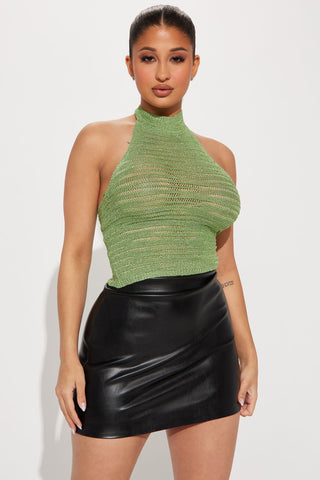 Fun Night Out Halter Sweater Top - Green