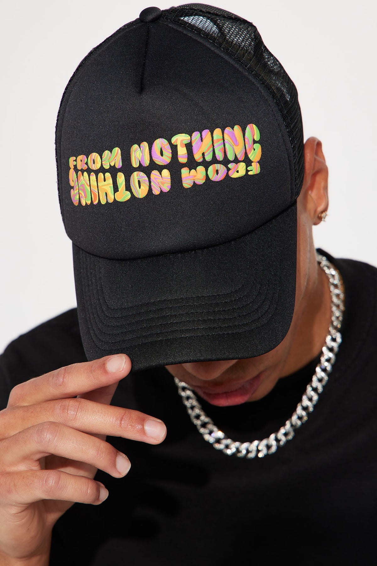 From Nothing Puff Print Trucker Hat - Black