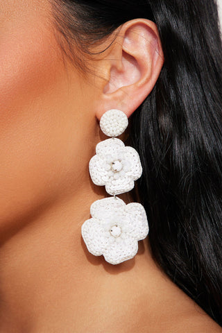 Delicate Flower Earrings - White