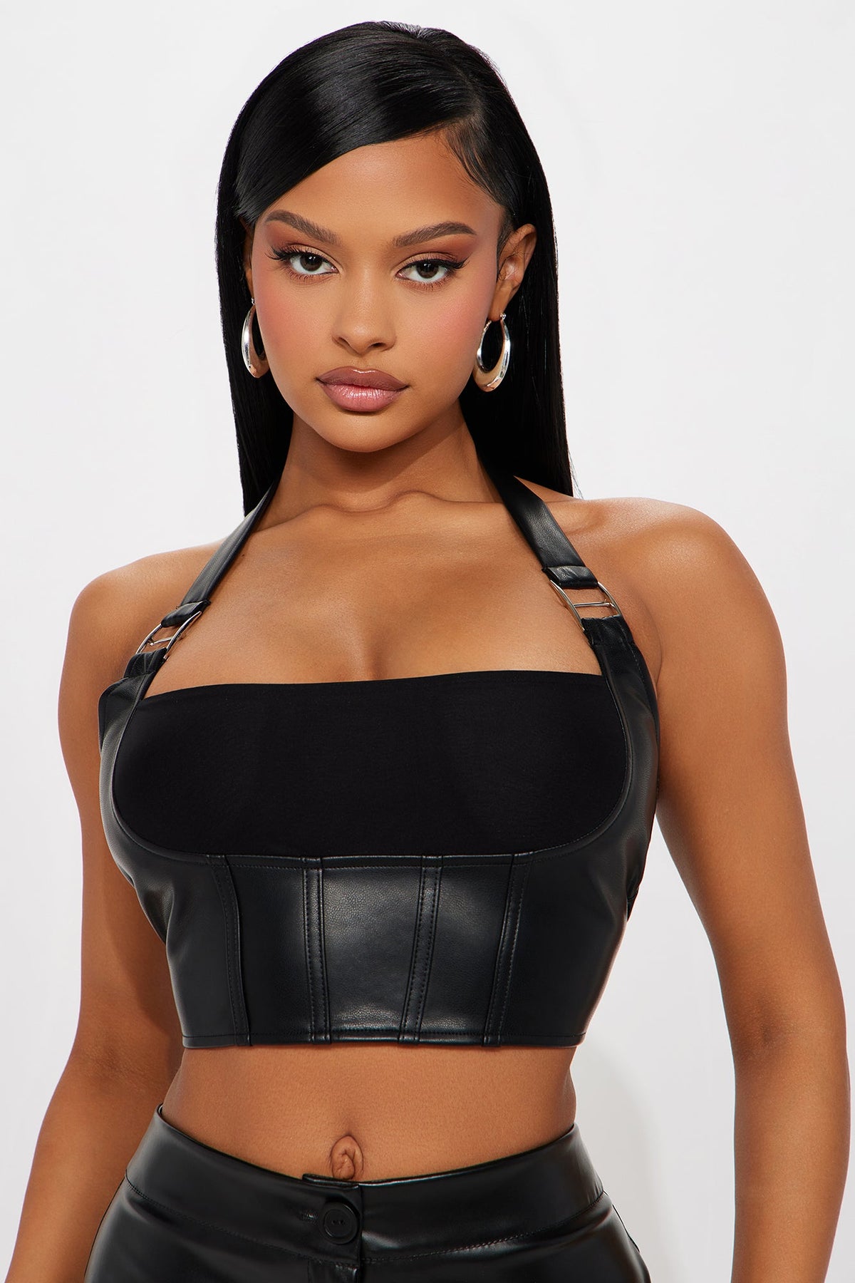 Aviana Faux Leather Top - Black