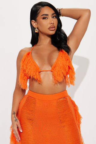 Call Me Again Fringe Skirt Set - Orange