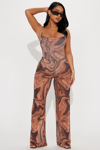 All The Neutrals Mesh Jumpsuit - Brown/combo