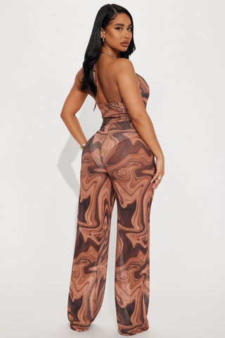 All The Neutrals Mesh Jumpsuit - Brown/combo