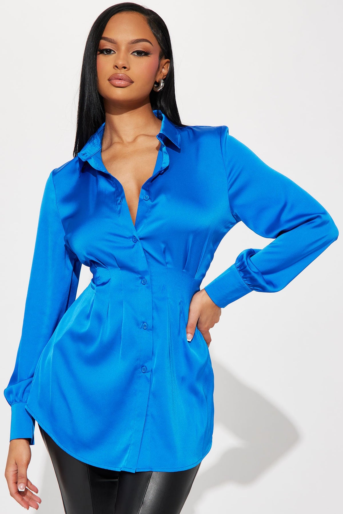Rayven Satin Shirt - Cobalt Blue