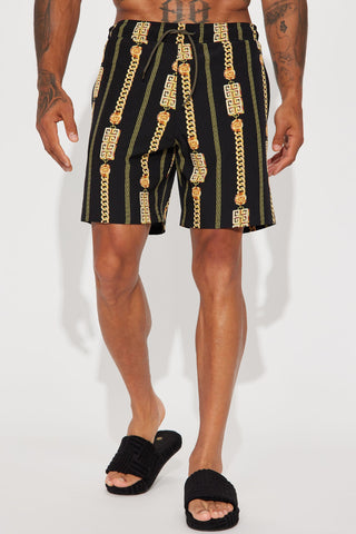 Chain Code Swim Trunks - Black/Gold