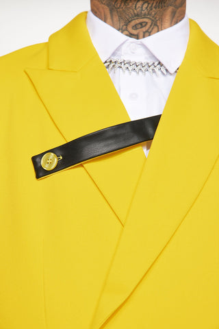 Modern Gabardine Strap Double Breasted Blazer - Yellow