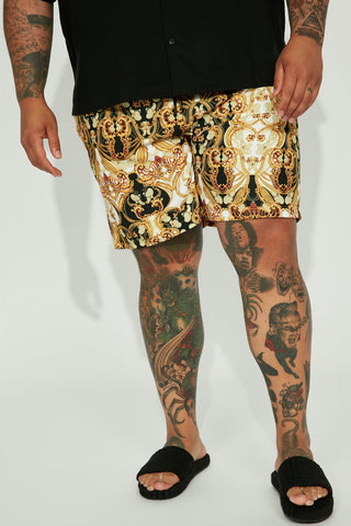 Luxe Baroque Swim Trunk - Black/Gold