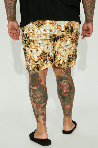 Luxe Baroque Swim Trunk - Black/Gold