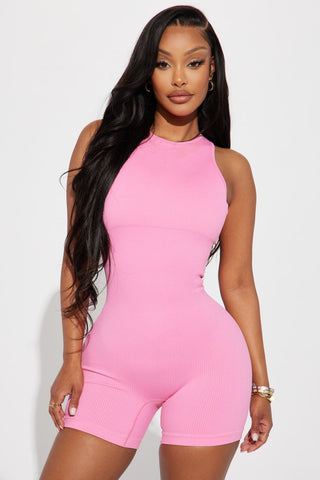 Effortless Kim Ribbed Seamless Romper - Bubblegum Pink