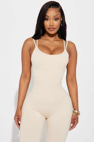 Effortless Joyce Ribbed Seamless Jumpsuit - Sand