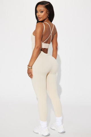Effortless Joyce Ribbed Seamless Jumpsuit - Sand