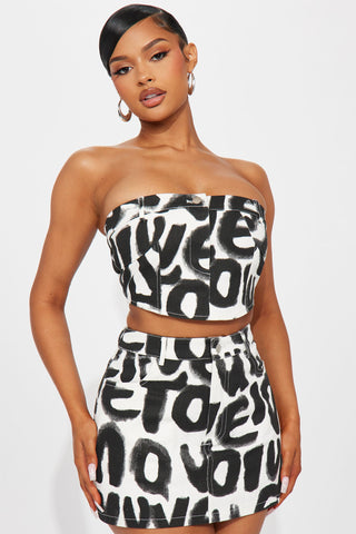 Keep Your Word Skirt Set - White/Black
