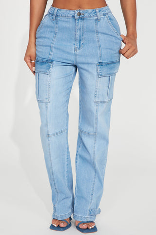 Big Decisions Non Stretch Cargo Jeans - Light Wash
