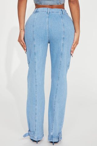 Big Decisions Non Stretch Cargo Jeans - Light Wash