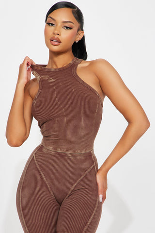 Erin Ribbed Biker Short Set - Chocolate