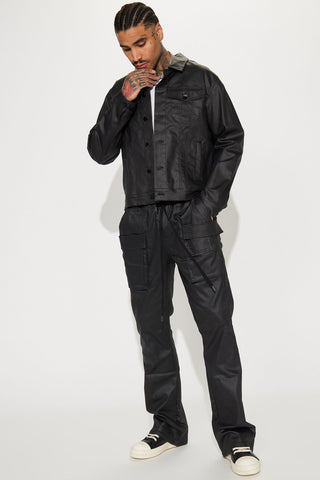 Make Me Lose Control Coated Relaxed Flare Pants - Black