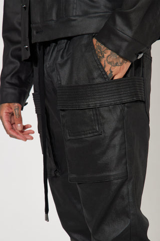 Make Me Lose Control Coated Relaxed Flare Pants - Black