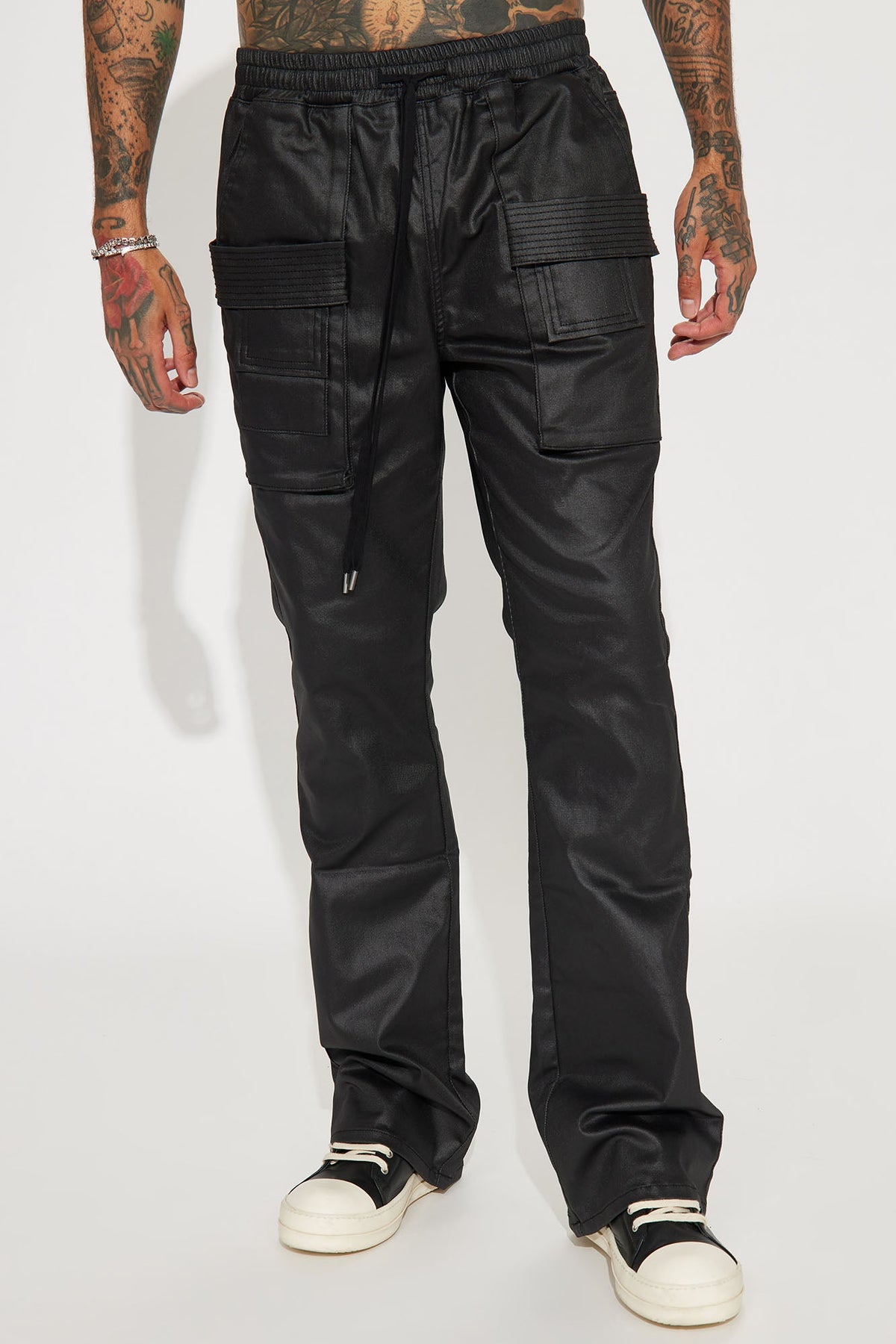 Make Me Lose Control Coated Relaxed Flare Pants - Black