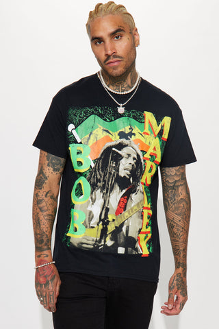 Bob Marley Rasta Flag Short Sleeve Tee - Black
