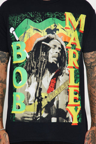 Bob Marley Rasta Flag Short Sleeve Tee - Black