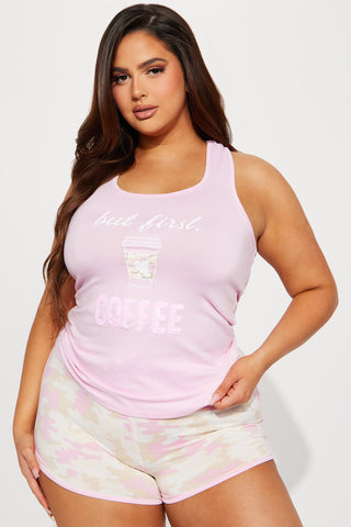 But First Coffee PJ Short Set - Pink