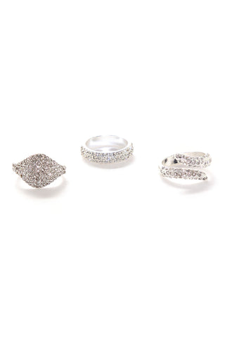 Best Friend 3 Piece Ring Set - Silver