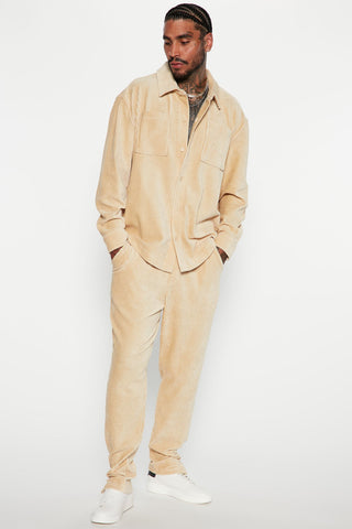 Luxury Knit Ribbed Shirt - Tan