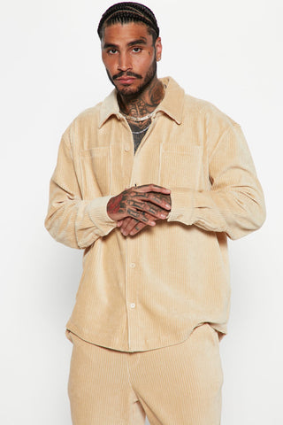 Luxury Knit Ribbed Shirt - Tan