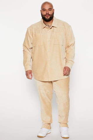 Luxury Knit Ribbed Shirt - Tan