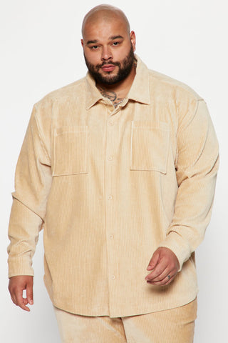 Luxury Knit Ribbed Shirt - Tan