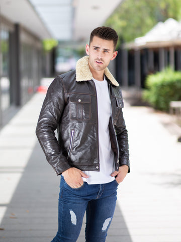Jaylen Fur Collared Leather Jacket