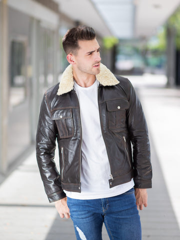 Jaylen Fur Collared Leather Jacket