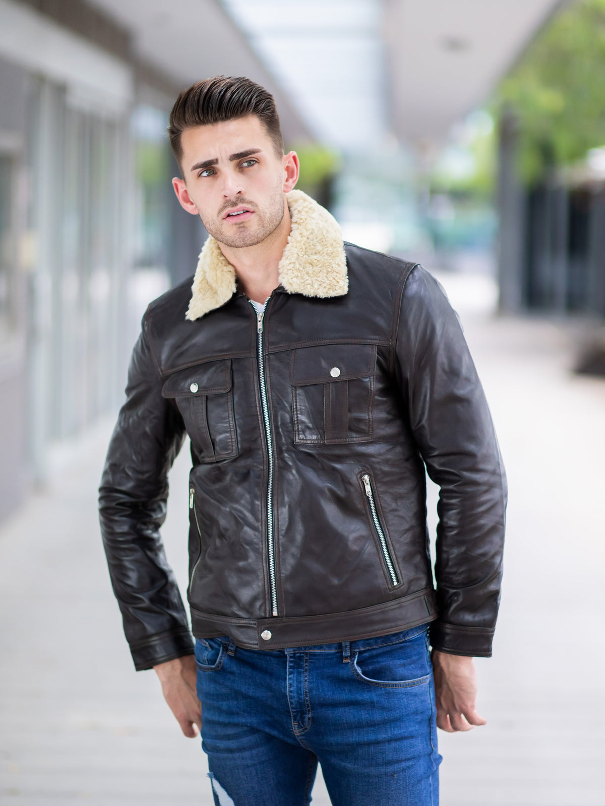 Jaylen Fur Collared Leather Jacket
