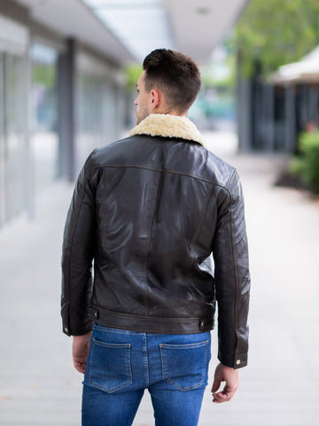 Jaylen Fur Collared Leather Jacket