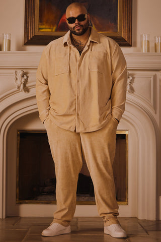 Luxury Knit Ribbed Shirt - Tan